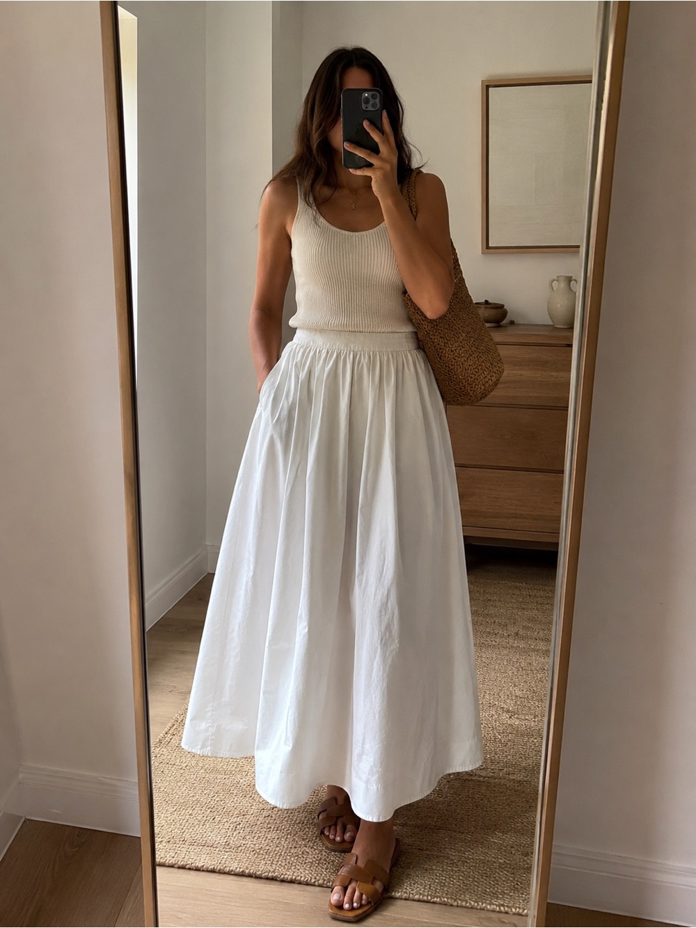 French Connection Classic A-Line Maxi Skirt White 100% Cotton Size S/P Women’s